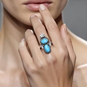 Golden Hills Turquoise Sterling Silver Floral Ring 7 And Up Adjustable Cowgirl